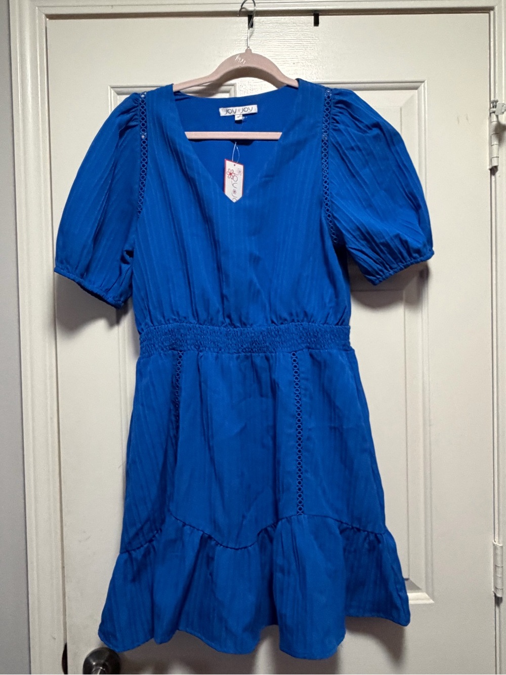 Joy Joy cobalt blue puff sleeve smocked waist dress
